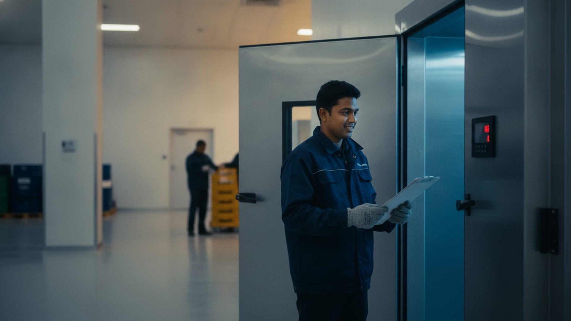 Temperature-monitored cold storage room at the Inspira Worldwide warehouse
